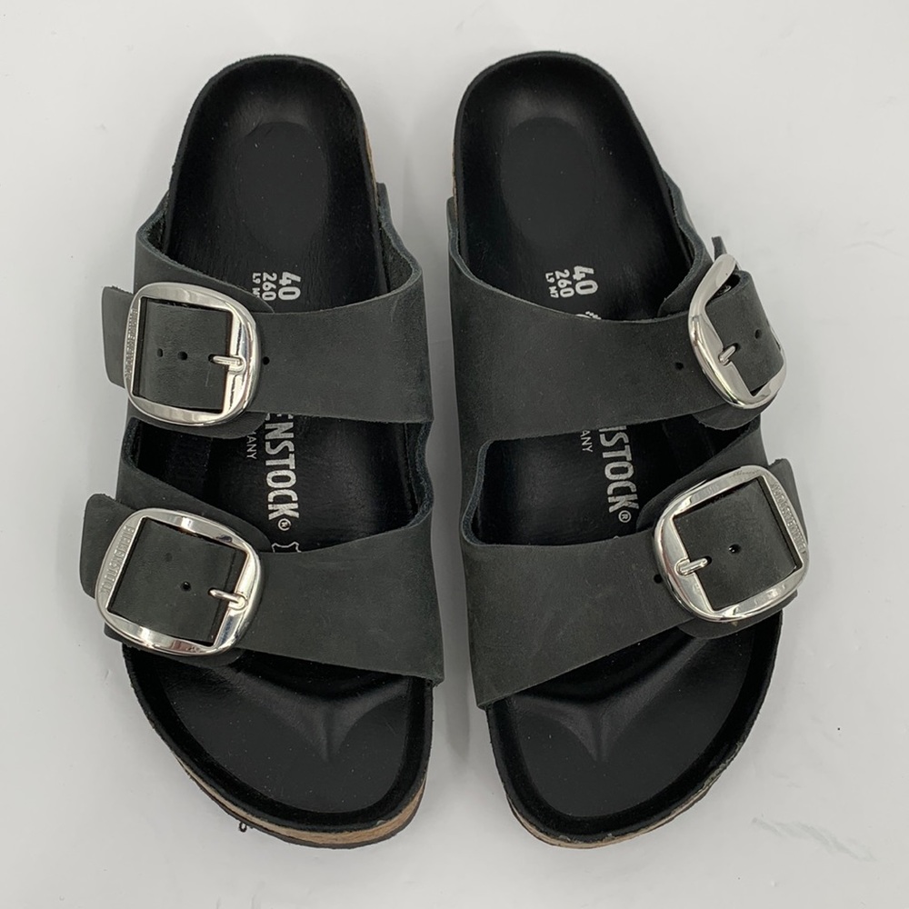 Birkenstock Arizona Big Buckle slide sandal black leather double strap 40 9